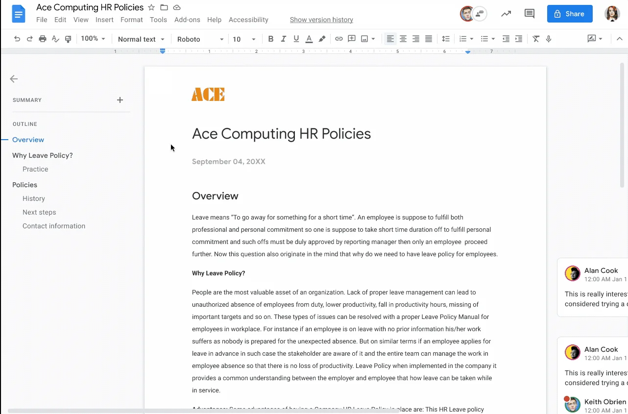 Resumen documentos con IA funciones Workspace
